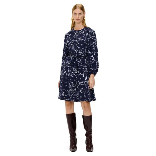 Veronika Maine Navy Blooms Gathered Neck Dress